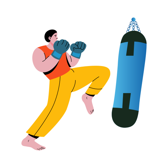 Punching Bag, Kickboxing, Workout, Fitness, Character, illustration