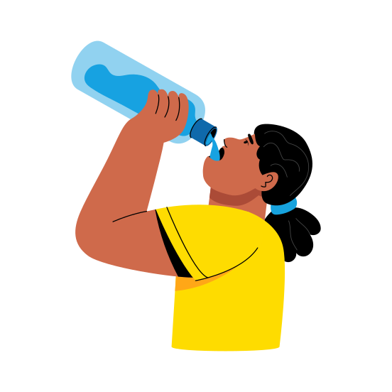 Sipping Water, Hydration, Bottle, Drinking, Character, illustration