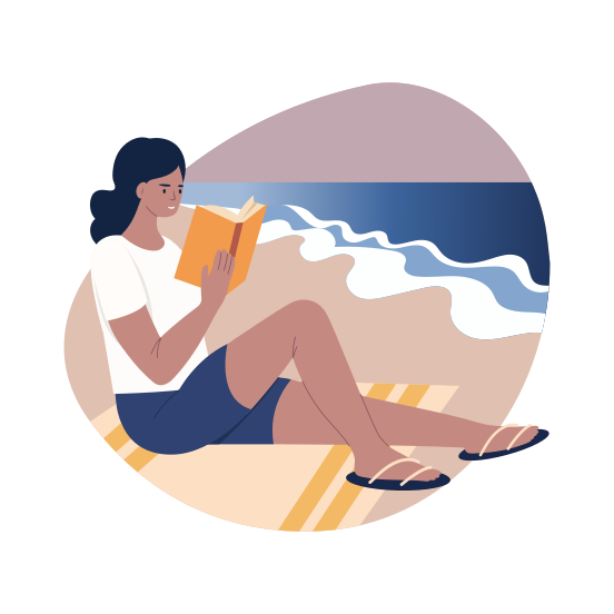 Beach Reading, Vacations, Relaxing, Bibliophile, Activity illustration