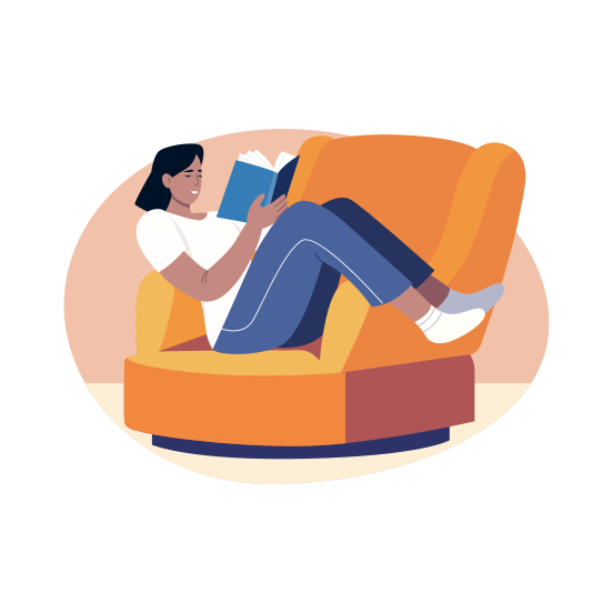 Book Reading, Relaxing, Activity, Hobby, Bibliophile illustration