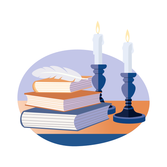 Books, Literature, Candlelight, Reading, Study illustration