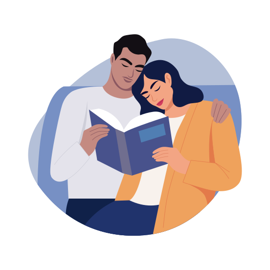 Couple Reading, Spouses, Togetherness, Partners, Moment illustration