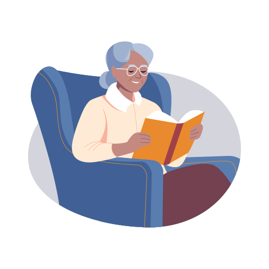 Grandma Reading, Elderly, Relaxing, Grandmother, Book illustration