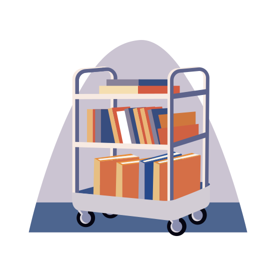 Library Cart, Trolley, Books, Literature, Book Cart, illustration