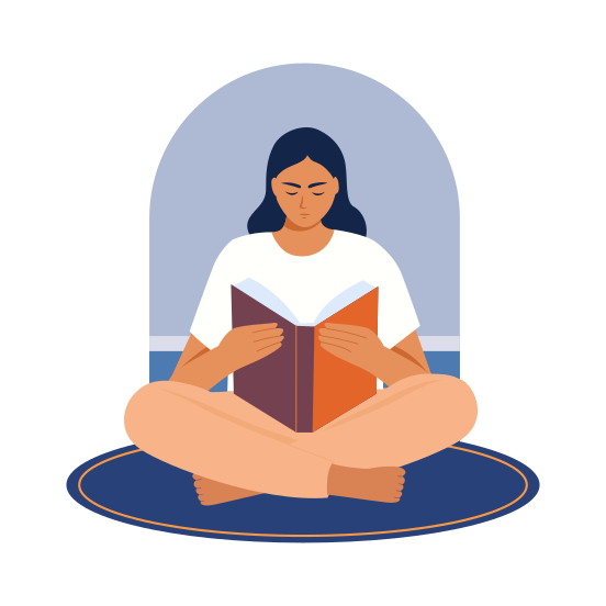 Reading Meditation, Novel, Bibliophile, Hobby, Activity illustration