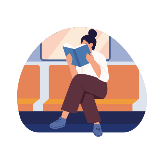 Subway Reading, Travel, Passenger, Book, Activity, illustration