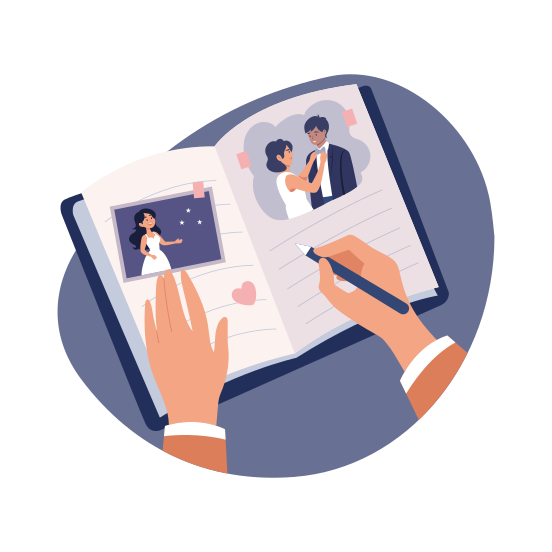 Wedding Scrapbook, Memories, Diary, Photobook, Picture Book illustration