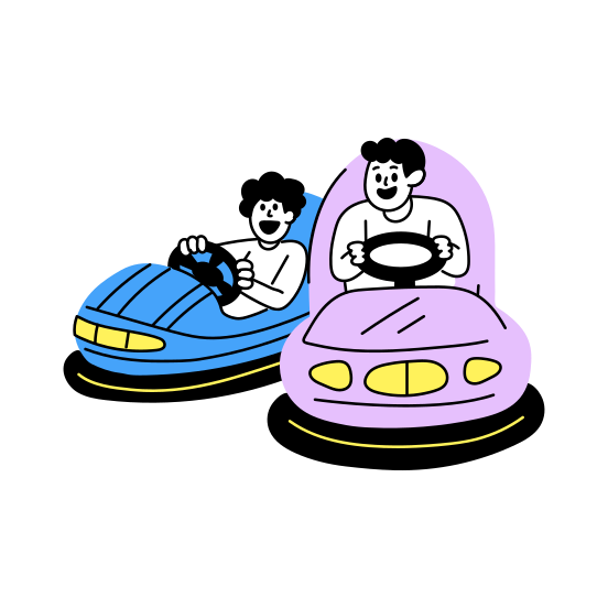 Bumper Cars, Fun, Enjoying, Best Friends, Friends Day, illustration