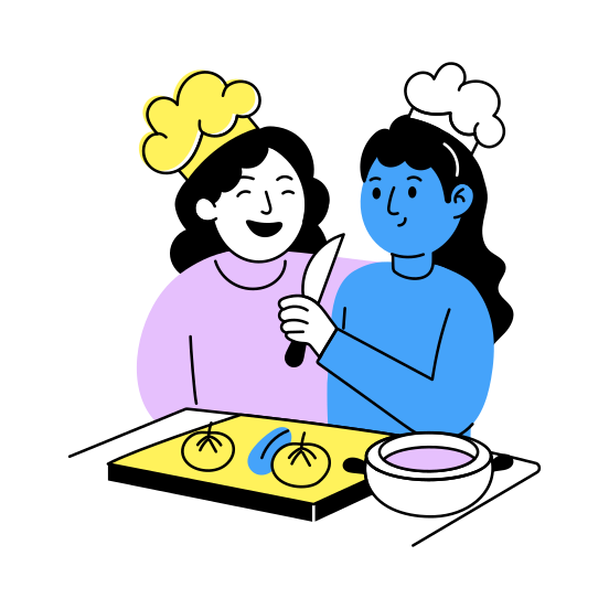 Friends Cooking, Cutting, Chopping, Best Friends, Friends Day, illustration