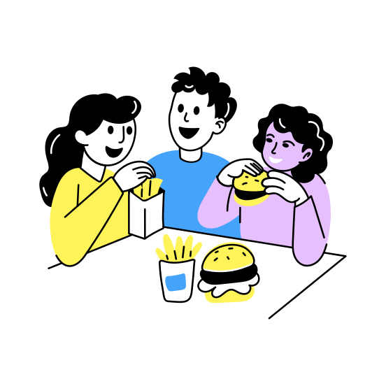 Friends Eating, Party, Enjoying, Best Friends, Friends Day, illustration