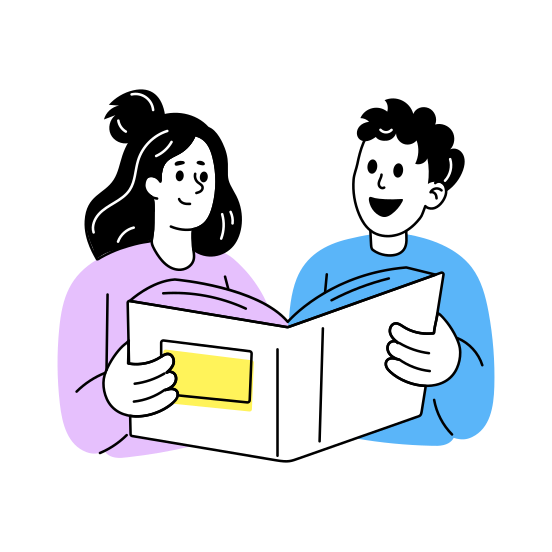 Friends Studying, Reading, Learning, Best Friends, Friendship illustration