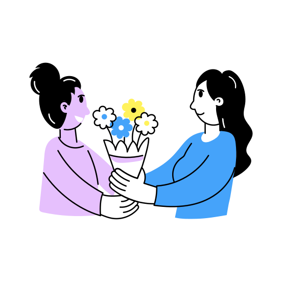 Giving Bouquet, Flowers, Present, Best Friends, Friends Day, illustration
