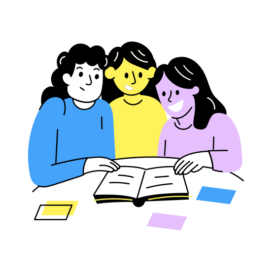 Group Study, Learning, Reading, Friends, Friends Day, illustration