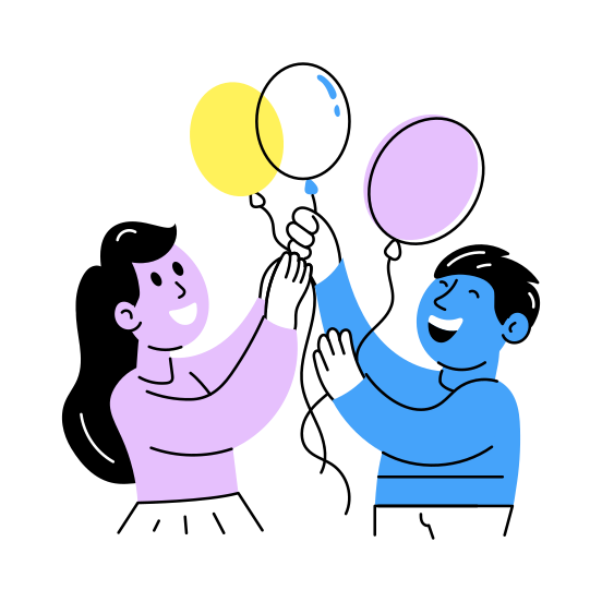Holding Balloons, Playing, Celebrating, Friendship, Friends Day, illustration