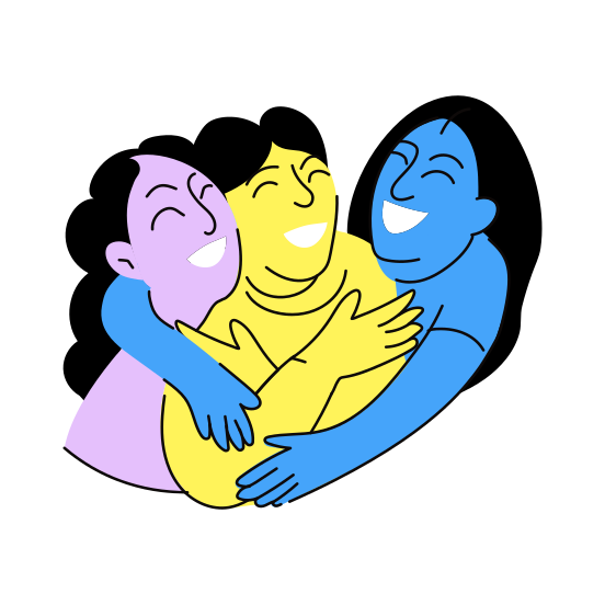 Hugging, Cuddling, Togetherness, Friends Day, Friendship illustration