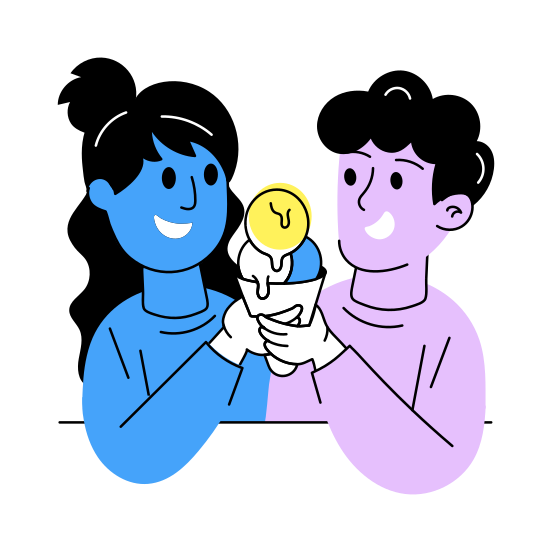 Sharing Food, Ice Cream, Eating, Best Friends, Friends Day, illustration