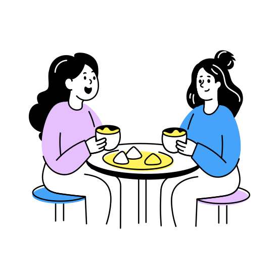 Tea Gossip, Talking, Conversation, Friends, Friends Day, illustration