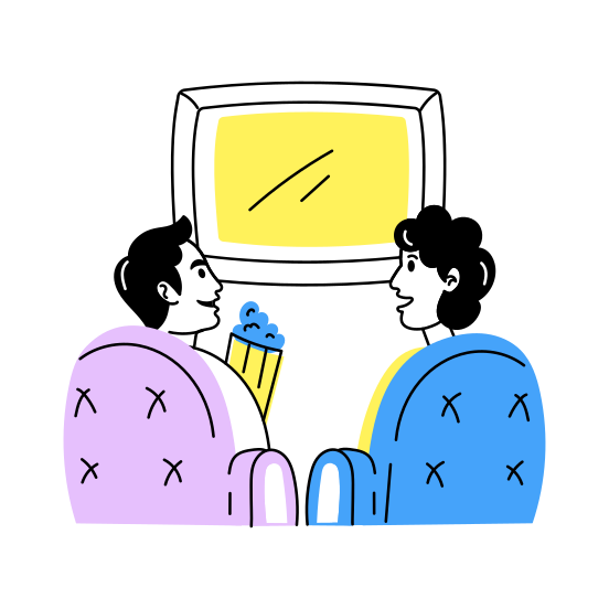 Watching Movie, Entertainment, Eating Popcorn, Best Friends, Friends Day, illustration