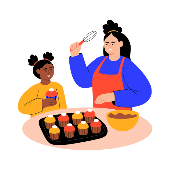 Baking Cupcakes, Family, Preparing, Food, Motherhood illustration