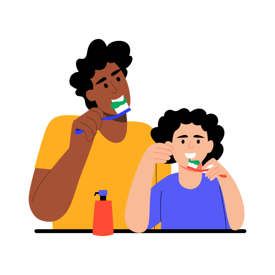 Brushing Teeth, Cleaning, Hygiene, Family, Fatherhood illustration