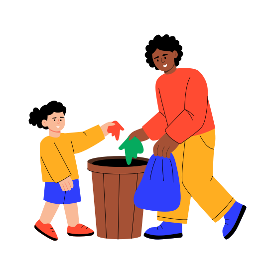 Collecting Trash, Garbage, Helping, Cleaning, Family illustration
