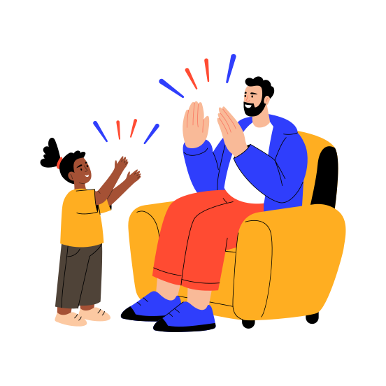 Dad Cheering, Joy, Happy, Enjoying, Family illustration