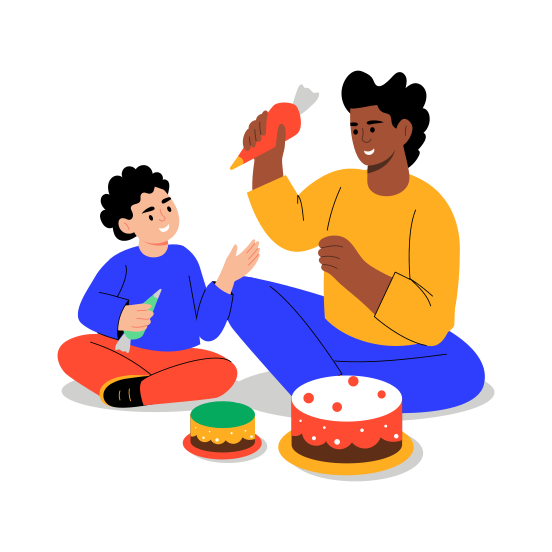 Decorating Cake, Dessert, Family, Confectionery, Enjoying illustration