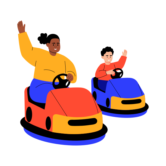 Family Fun, Amusement, Bumper Cars, Entertainment, Joyful illustration
