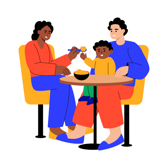 Feeding Child, Eating, Meal, Caring, Family illustration