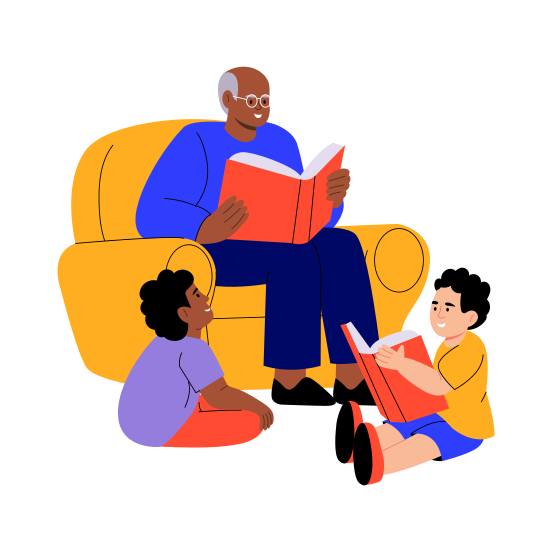 Grandfather Reading, Storytelling, Family, Grandpa, Leisure illustration