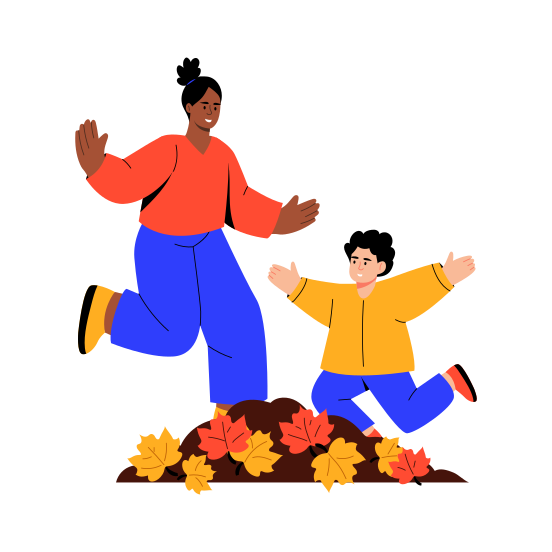 Jumping Leaves, Autumn, Enjoying, Fun, Happy illustration