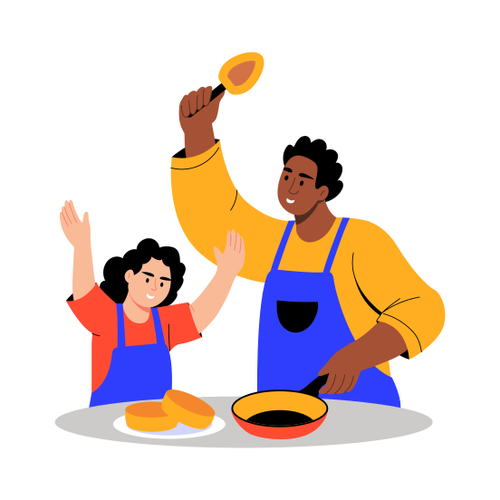 Making Pancakes, Family, Helping, Cooking, Baking illustration