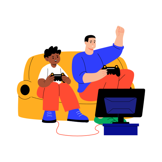 Playing Game, Enjoying, Fatherhood, Leisure, Family, illustration