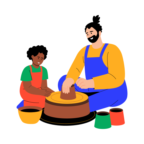 Pottery Making, Family, Activity, Fun, Enjoying illustration