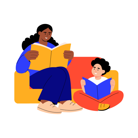 Reading Comics, Storytelling, Parenting, Leisure, Activity illustration
