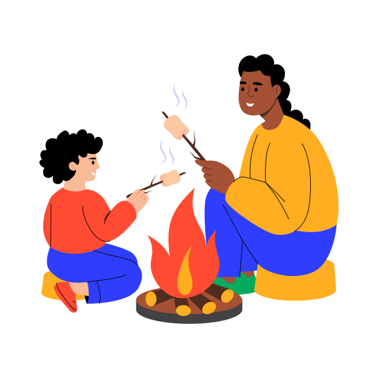 Roasting Marshmallow, Campfire, Snack, Camping, Family illustration