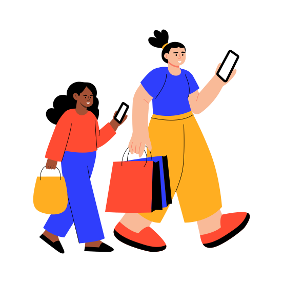 Shopping Together, Walking, Family, Siblings, Bonding illustration