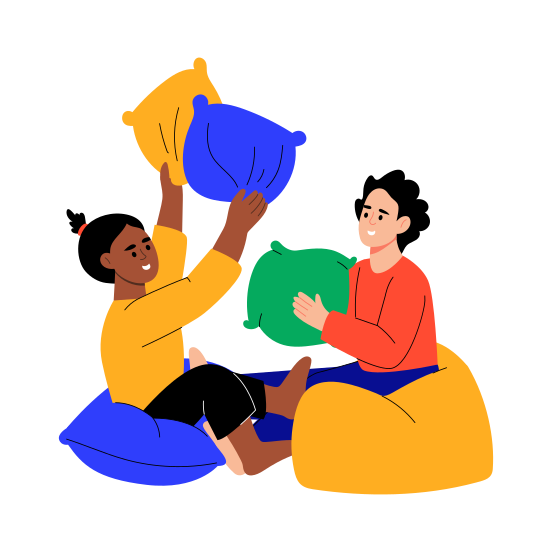 Sibling Playing, Joyful, Fun, Pillow Fight, Happiness illustration