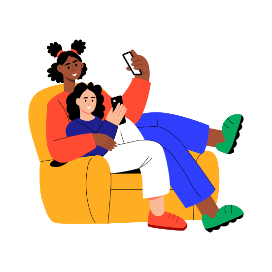 Siblings, Smiling, Bonding, Family, Using Phone illustration