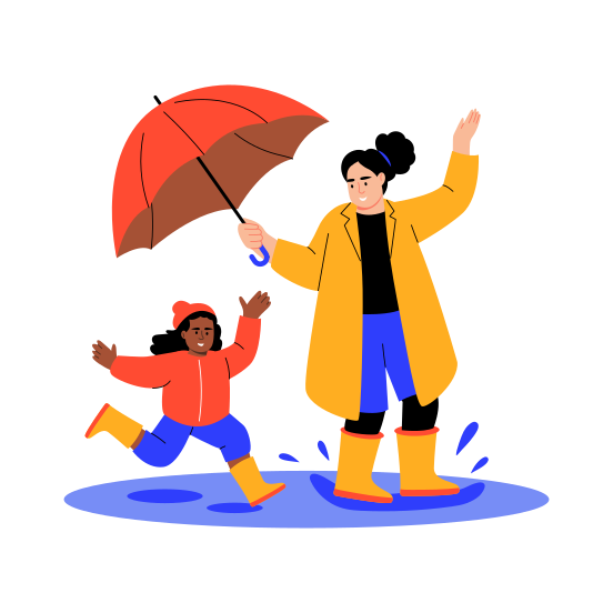 Splashing Puddle, Raining, Jumping, Enjoying, Happy illustration