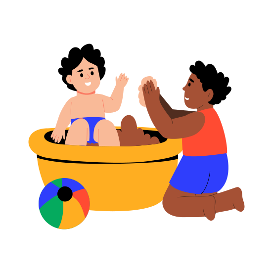 Toddlers Playing, Siblings, Happy, Joyful, Fun illustration