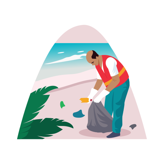 Beach Cleanup, Picking Trash, Volunteering, Contributing, Character illustration
