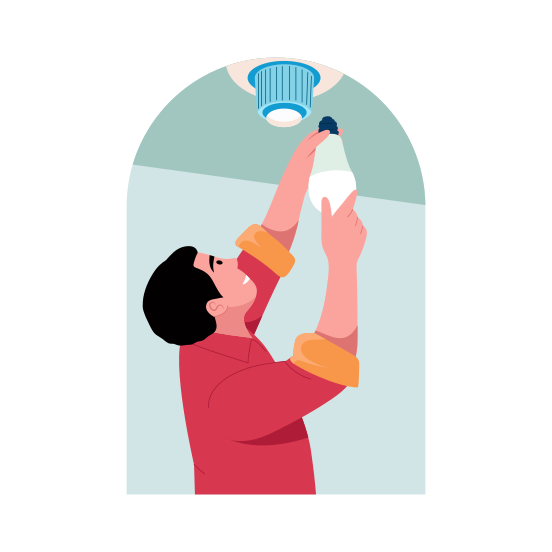 Fixing Light, Lightbulb, Repairing, Maintenance, Character illustration