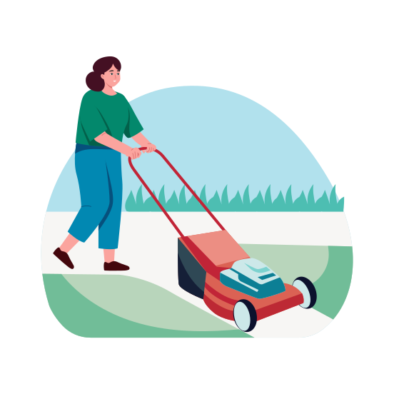 Lawn Mower, Machine, Cutting Grass, Cleaning, Character illustration