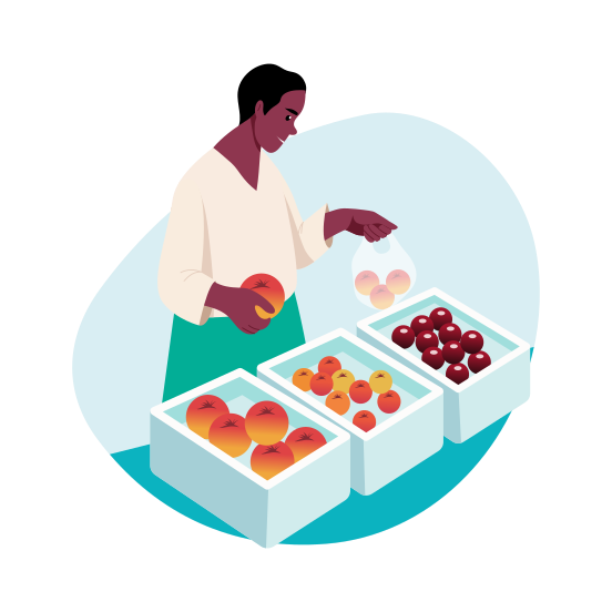 Organic Food, Vegetables, Grocery, Shopping, Buying illustration
