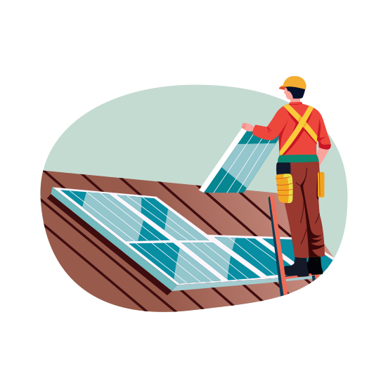 Solar Installation, Photovoltaics, Solar Plates, Solar Energy, Worker illustration