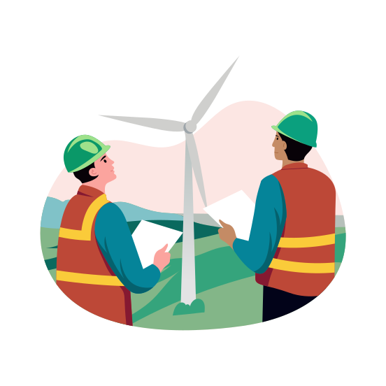 Windmill Engineers, Turbine, Power, Energy, Technicians illustration