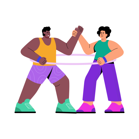 Band Exercise, Partners, Stretching, Workout, Fitness illustration