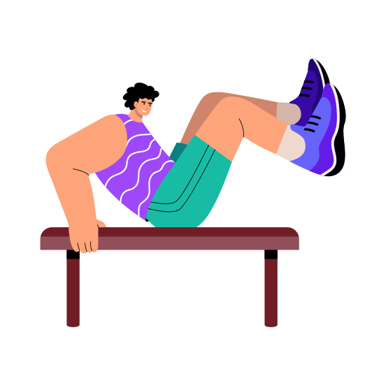 Tricep Workout, Bench, Gymnastic, Fitness, Character, illustration