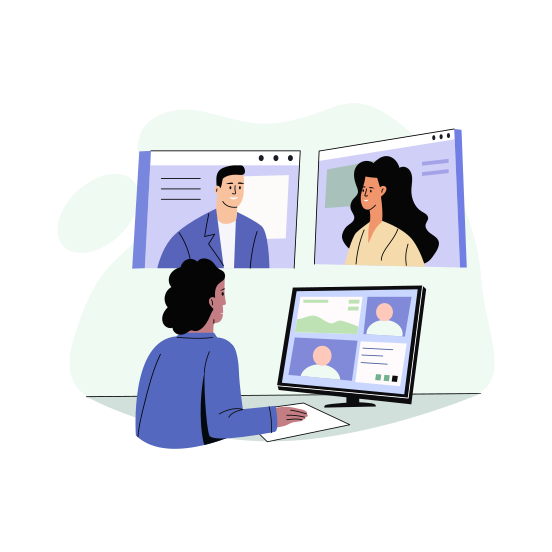 Collaborating Online, Conference, Virtual Call, Meeting, Discussion, illustration